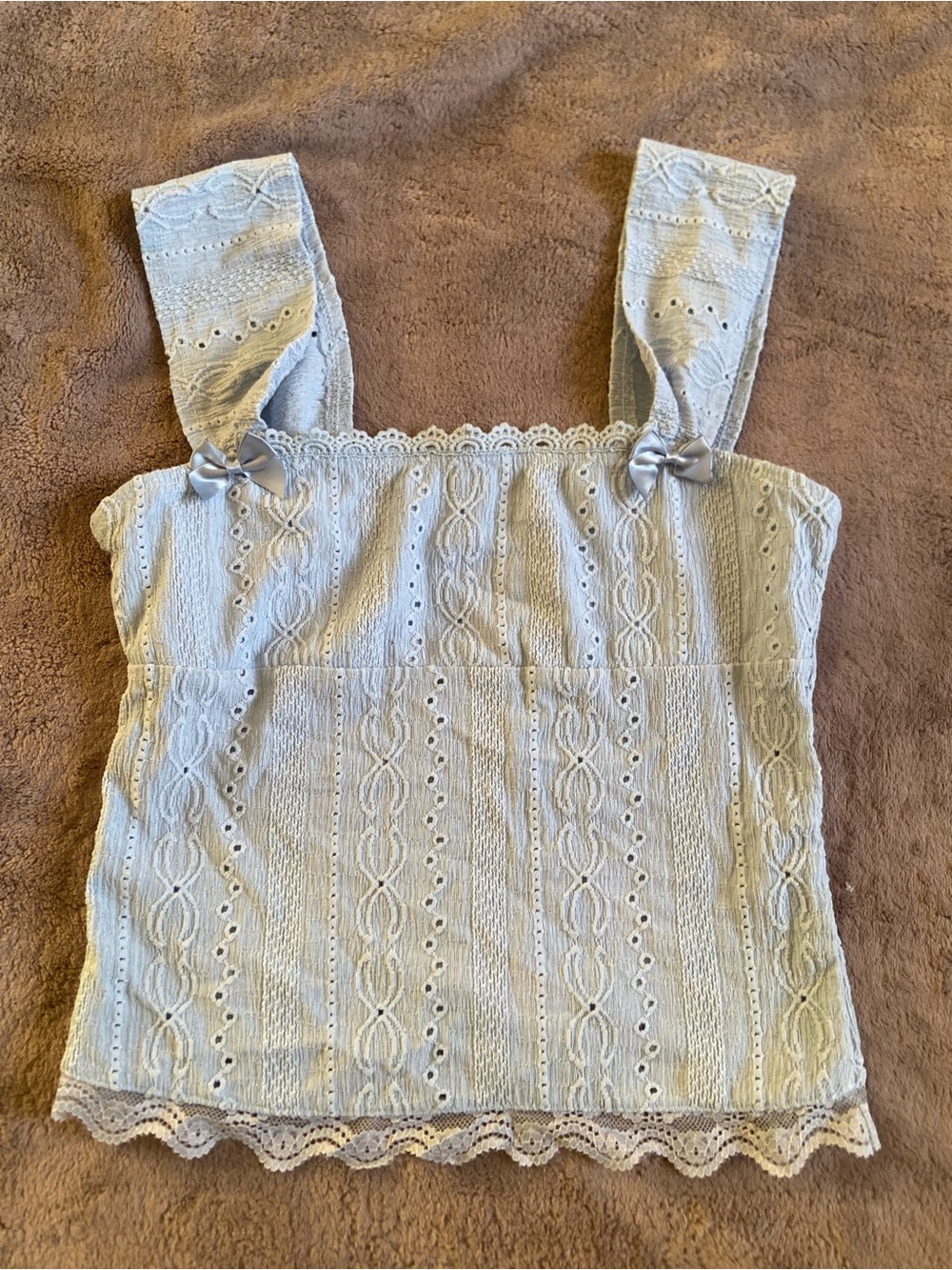 SHEIN Light Blue Eyelet Lace-Trim Square Neck Camisole